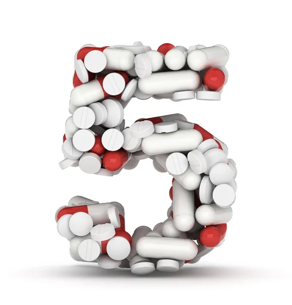 Número 5, alfabeto de pastillas —  Fotos de Stock
