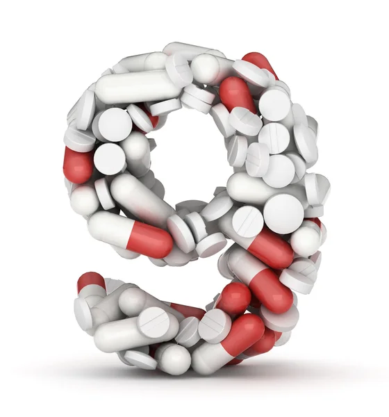 Number 9, alphabet from pills — Stock Photo, Image
