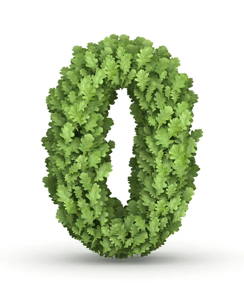 Number 0 from green leaves — Stock Photo, Image