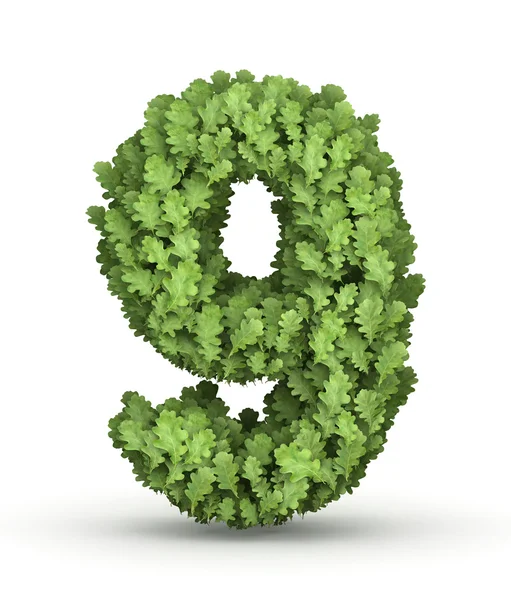 Number 9 from green leaves — Stock Photo, Image