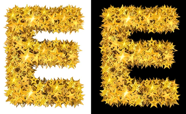 Gold shiny stars letter E — Stock Photo, Image