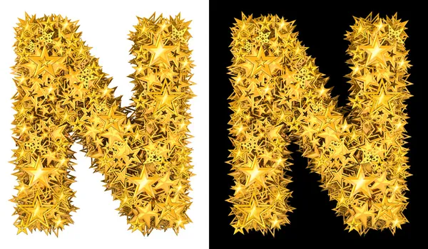 Gold shiny stars letter N — Stock Photo, Image