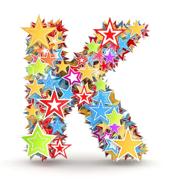 Carta K, de estrelas de férias coloridas brilhantes estampadas — Fotografia de Stock