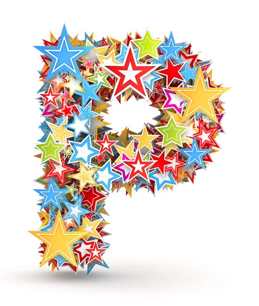 Letter P, from bright colored holiday stars staked — Stock Photo, Image