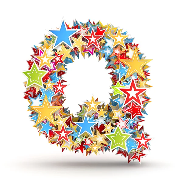 Letter Q, from bright colored holiday stars staked — Stock Photo, Image