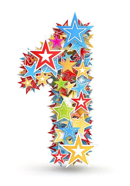 Número 1, de estrelas de férias coloridas brilhantes estampadas — Fotografia de Stock