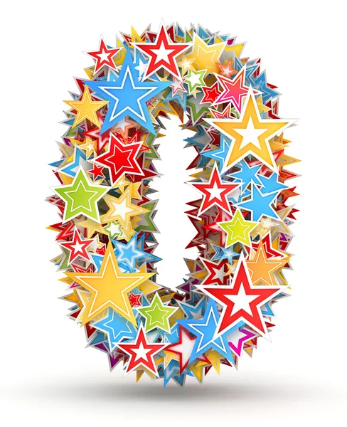 Number 0, from bright colored holiday stars staked — Stock Photo, Image