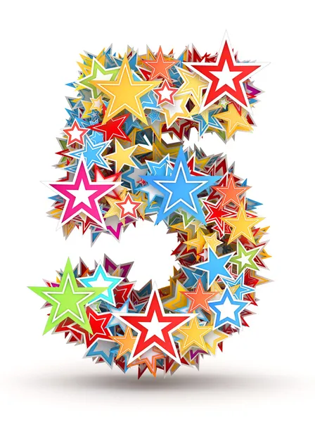 Number 5, from bright colored holiday stars staked — Stock Photo, Image