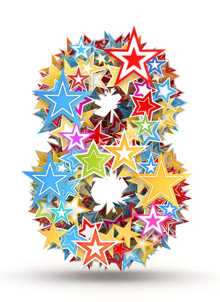Número 8, de estrelas de férias coloridas brilhantes estampadas — Fotografia de Stock