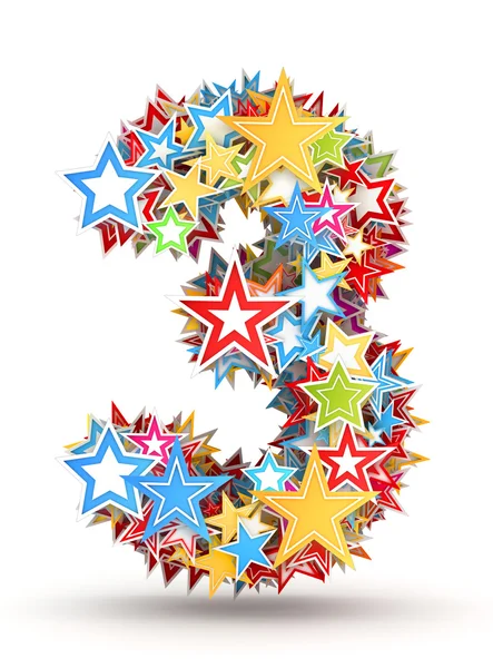 Numer 3, jasne kolorowe wakacje gwiazd postawione — Zdjęcie stockowe