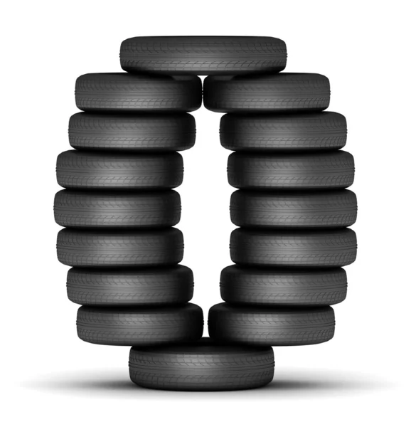 Number 0 staked from cars rubber tires, black on white — Stock Photo, Image