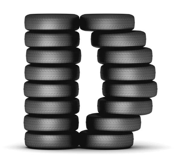 Letter D staked from cars rubber tires, black on white — Stock Photo, Image