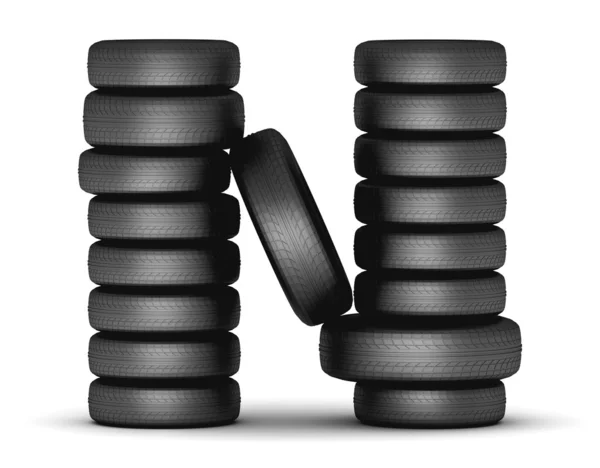 Alfabet n ingezet van auto's rubber banden, zwart op wit — Stockfoto