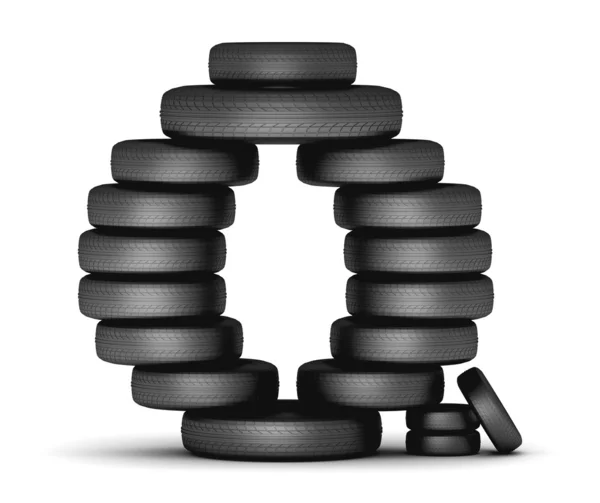 Lettre q jalonnée de pneus en caoutchouc de voitures, noir sur blanc — Photo
