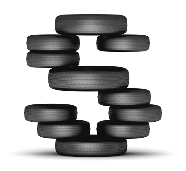Letra s estaca de neumáticos de goma de coches, negro sobre blanco — Foto de Stock