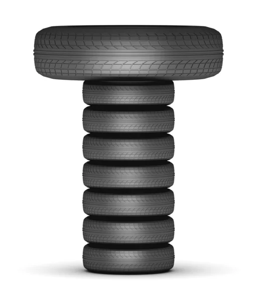 Lettre t jalonné de pneus en caoutchouc de voitures, noir sur blanc — Photo