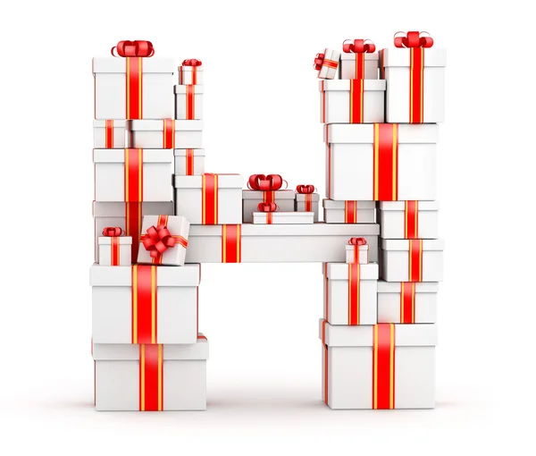 Letter from boxes of gifts decorated with red ribbons — Stock Photo, Image