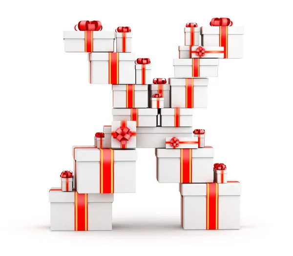 Letter X from boxes of gifts decorated with red ribbons — Stock Photo, Image