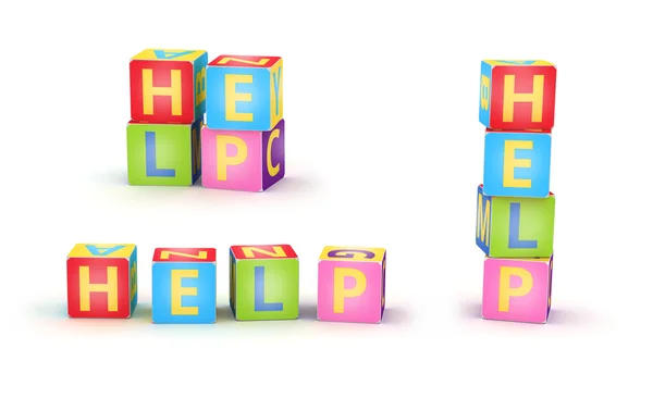 HELP spelled by abc cubes — Stock Photo, Image