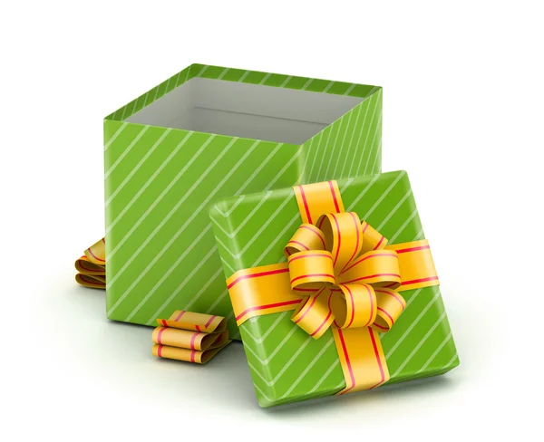 Otevřít zelený dárkový box — Stock fotografie