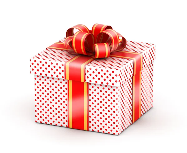 White red doted gift box — Stock Photo, Image