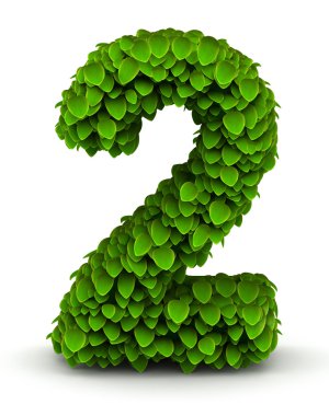 Number 2, green leaves font clipart