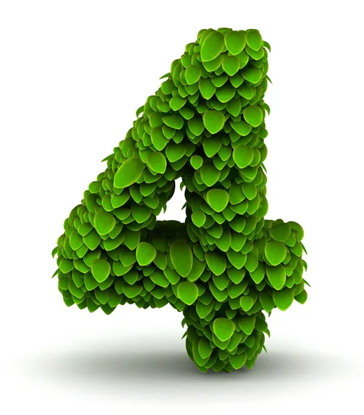 Number 4, green leaves font — Stock Photo, Image