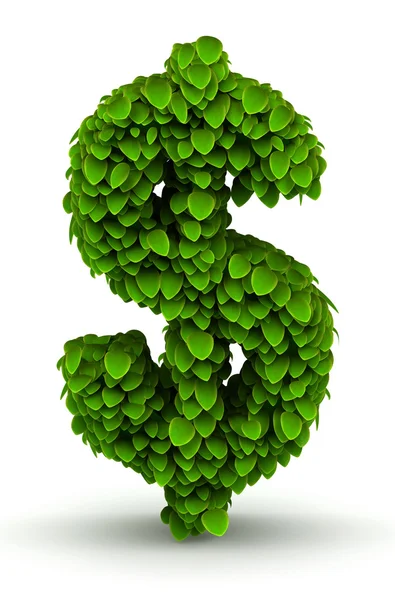 Znak dolaru, zelené listy písmo — Stock fotografie