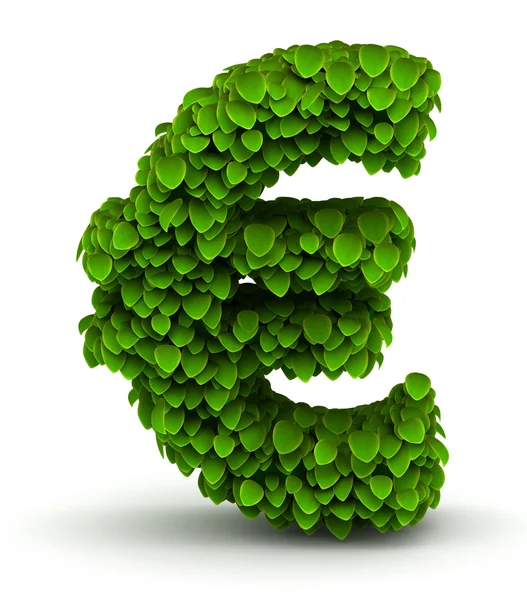 Euro symbol, green leaves font — Stock Photo, Image