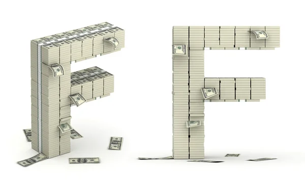 Буква F, алфавит из долларовых паков — стоковое фото