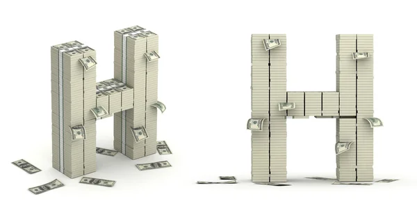 Letter H, alphabet from dollars paks — Stock Photo, Image