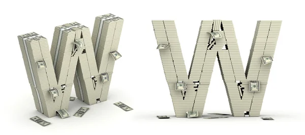 Буква W, алфавит из долларовых паков — стоковое фото
