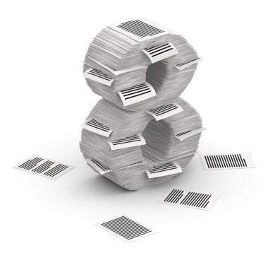 sayı 8 sayfa kağıt yığınları font 3d isometry