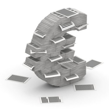 Euro simgesi sayfa kağıt yığınları font 3d isometry dan