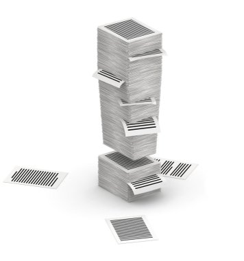 ünlem işareti sayfalarının kağıt yığınları font 3d isometry dan