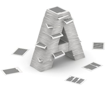 mektup bir, sayfa kağıt yığınları font 3d isometry