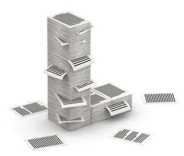l harfi, sayfaları kağıt yığınları font 3d isometry