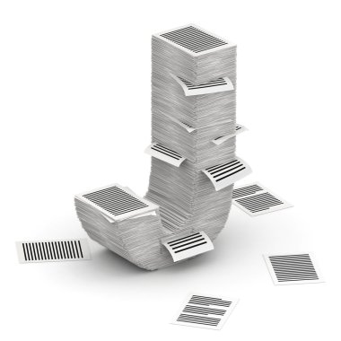 j harfi, sayfaları yığınları font 3d isometry kağıt.