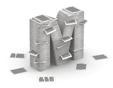 Letter M, pages paper stacks font 3d isometry clipart