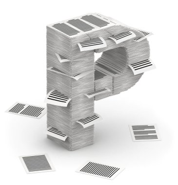 harf p, sayfaları kağıt yığınları font 3d isometry