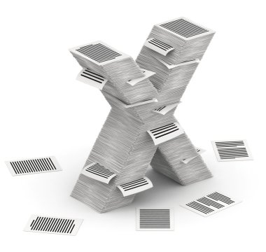 brief x, pagina's papier stapels lettertype 3d isometrie