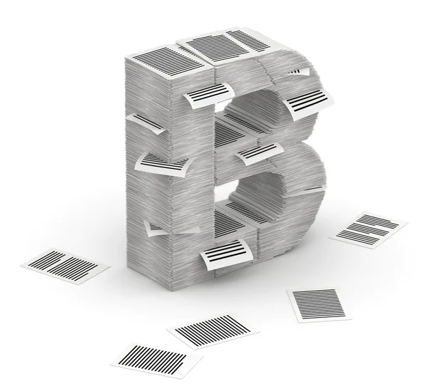 Letter B, pages paper stacks font 3d isometry — Stock Photo, Image