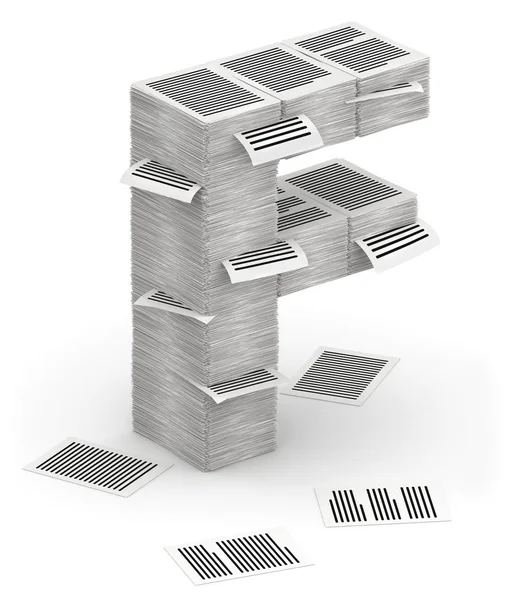 Letter F, pages paper stacks font 3d isometry — Stock Photo, Image