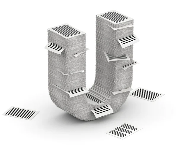 Lettera U, pagine paper stacks font 3d isometry — Foto Stock