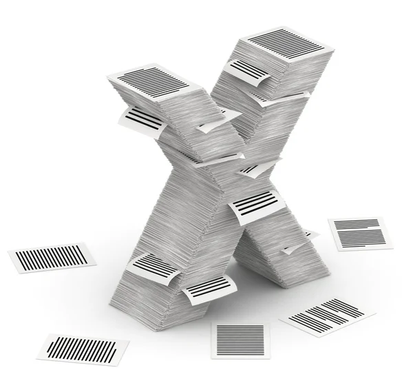 brief x, pagina's papier stapels lettertype 3d isometrie