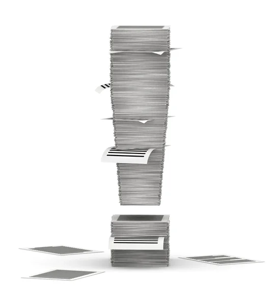 Ponto de exclamação, páginas paper stacks fonte — Fotografia de Stock