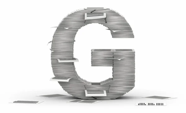 Επιστολή g, σελίδες χαρτιού στοίβες γραμματοσειρά — Φωτογραφία Αρχείου