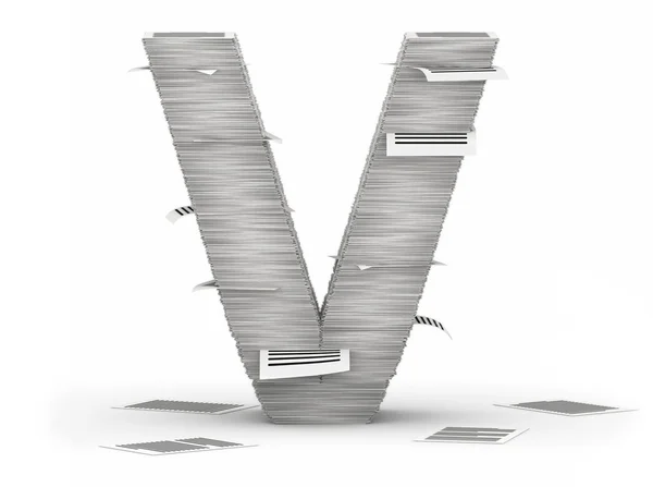 Letter V, pages paper stacks font — Stock Photo, Image