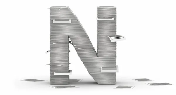 Písmeno n, stránky papír hromádky písmo — Stock fotografie