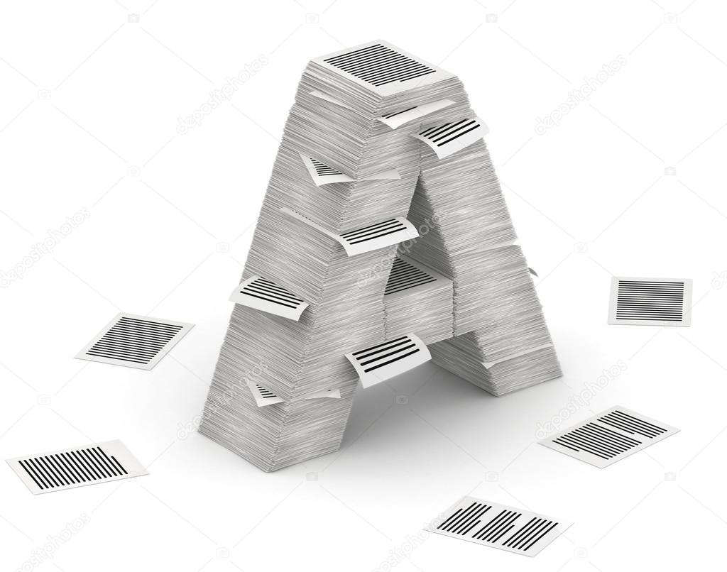 Letter A, pages paper stacks font 3d isometry